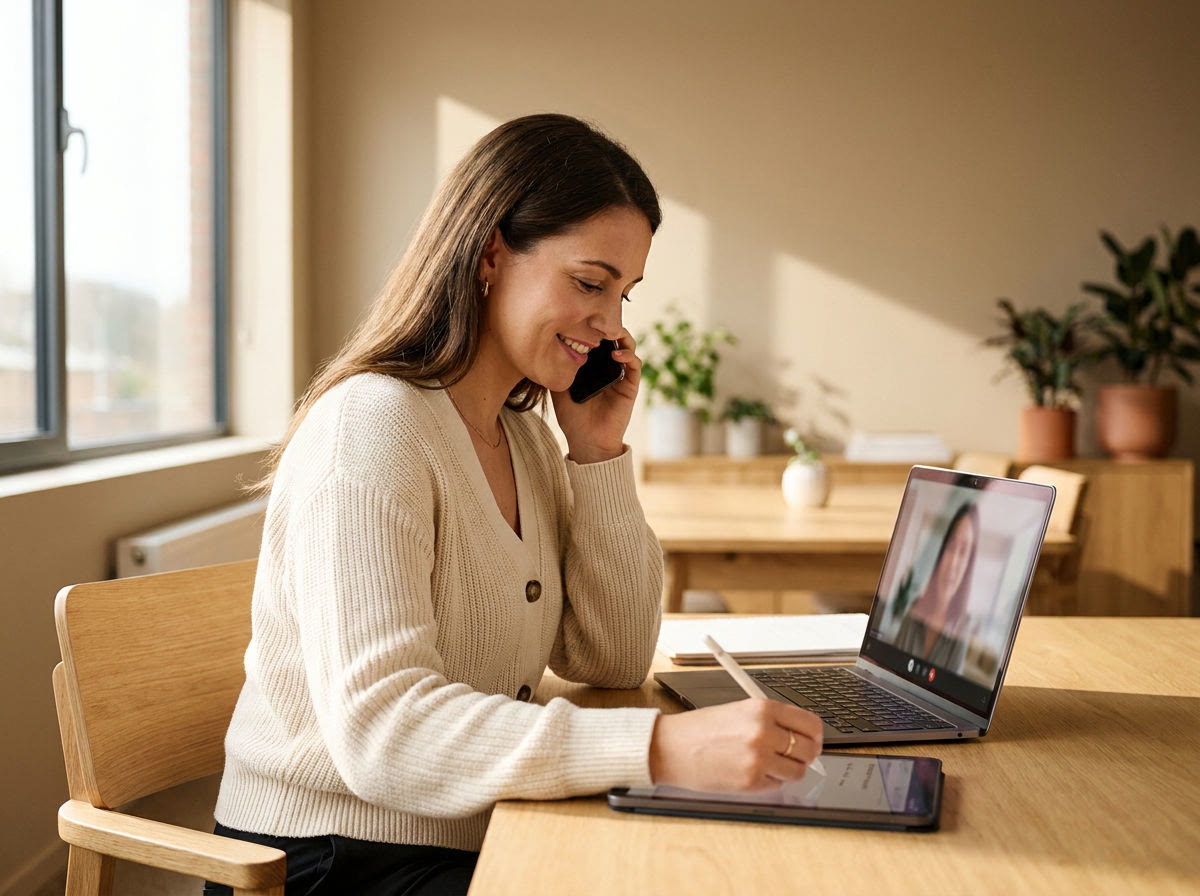 Advisor taking notes during a video call